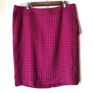 Merona Womens Pencil Skirt Plus Size 16 Pink Burgundy Houndstooth Plaid Fabric
